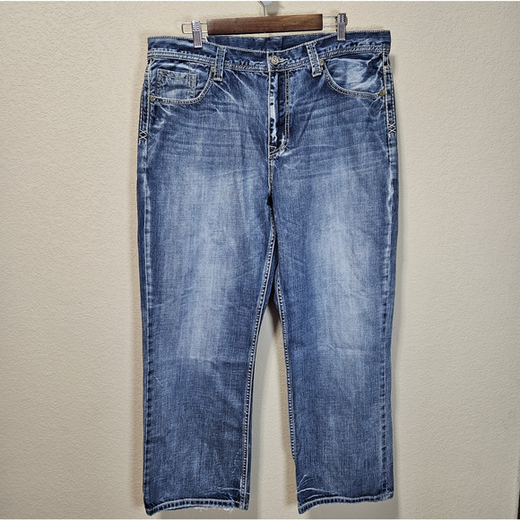 Stetson 1312 Modern Straight Leg Jean Mens 38x29 Blue Western Cowboy Embroidered - Picture 9 of 16